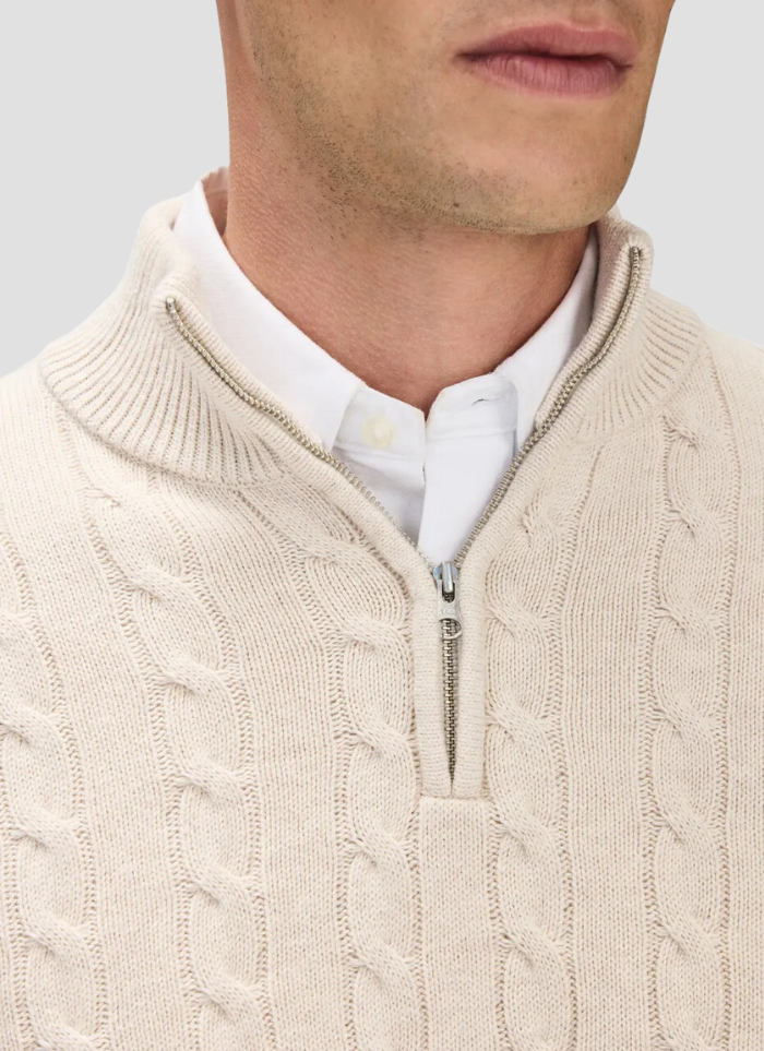 CSONS™ | Half-Zip Cable Knit Sweater - Beige